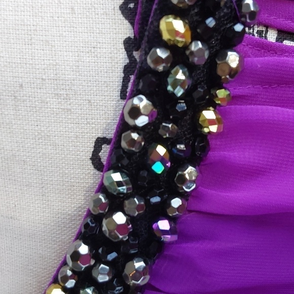 Jennifer Lopez- Bright Purple Flowy Chiffon Blouse W/ Neckline Beads  Sz.XL - Picture 3 of 9